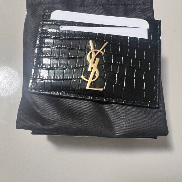 YSL Saint Laurent Cassandre Card Case - Croc Embossed Leather - BEAUTIFUL! - Picture 4 of 8